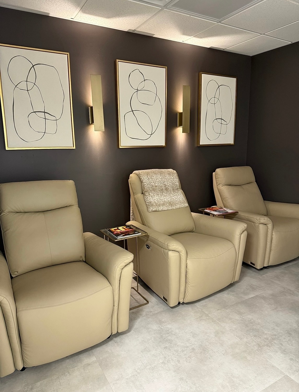 Elegant seating area with minimalistic artwork.