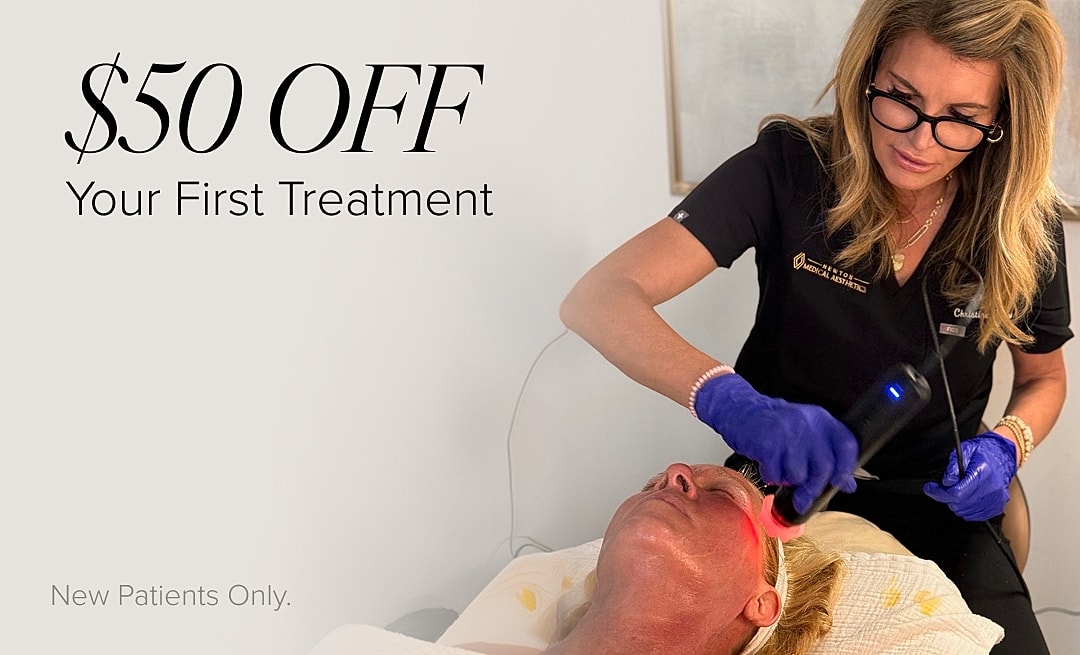Skincare treatment promotion with $50 discount.
