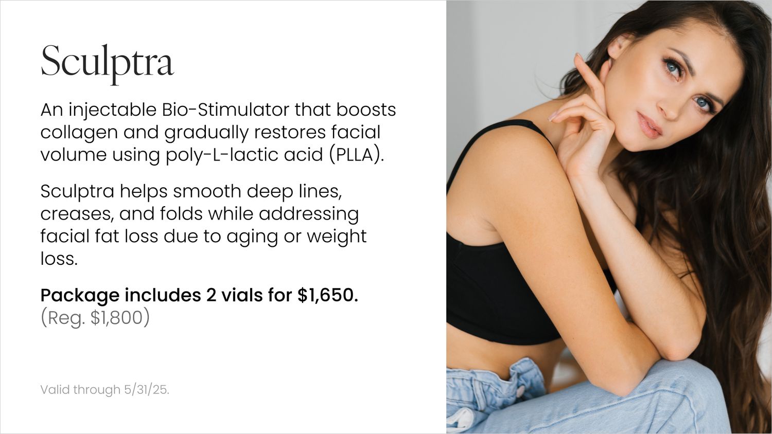 Sculptra advertisement featuring facial enhancement information.